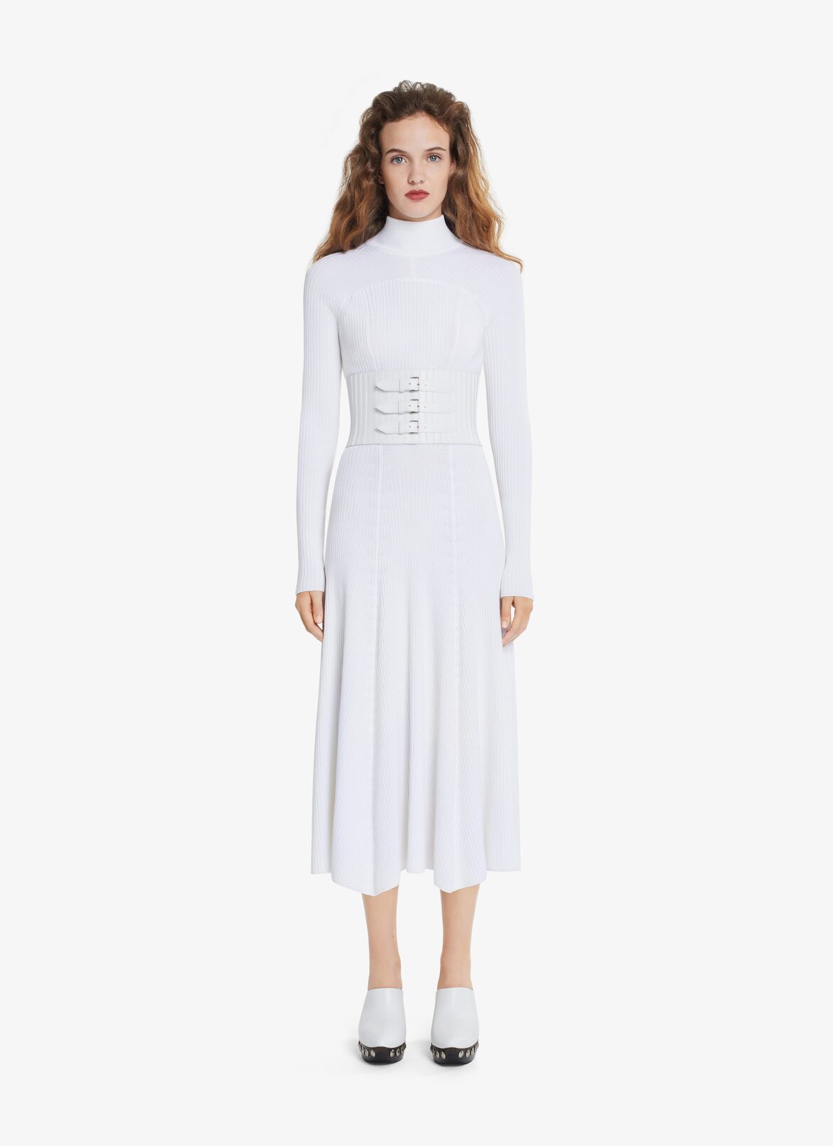 KNIT CUTOUT BACK LONG DRESS ALAÏA WHITE KNIT CUTOUT BACK LONG DRESS